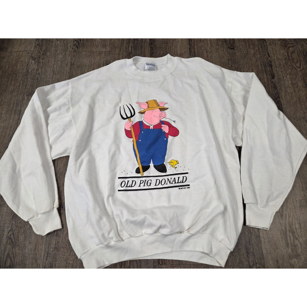 TeeJays Vintage 1988 White Old Pig Donald Crewneck Sweatshirt Adult Unisex XL
